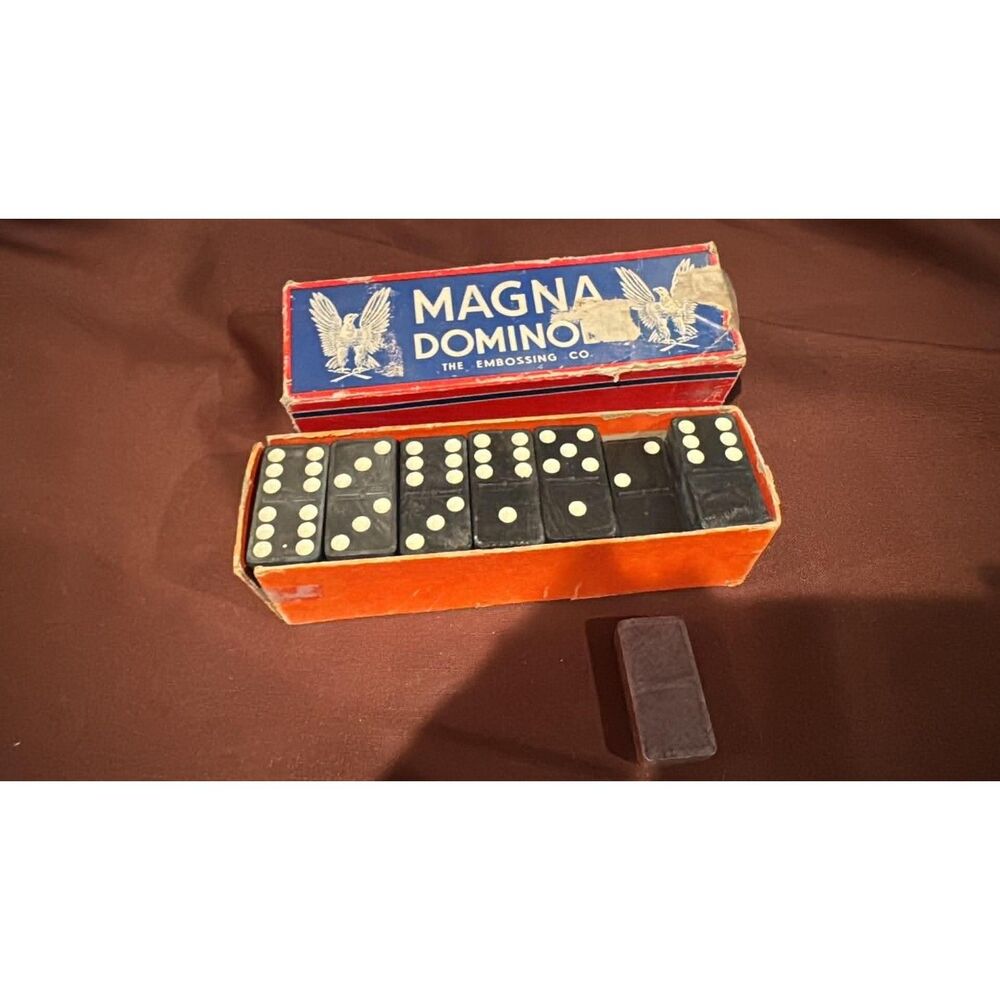 Set of Vintage Magna Wood Dominoes American Eagle